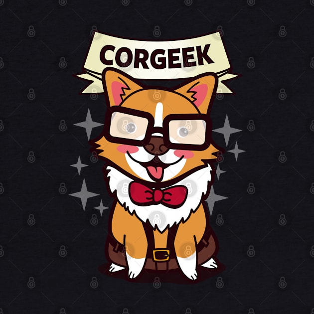 Funny Cute Kawaii Geek Corgi Dog Cartoon For Dog Lovers by BoggsNicolas